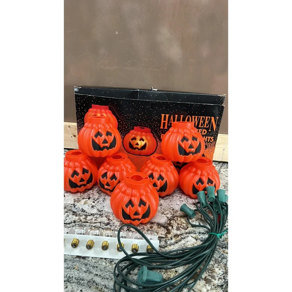 Vintage Halloween Blow Mold Pumpkins String Lights
